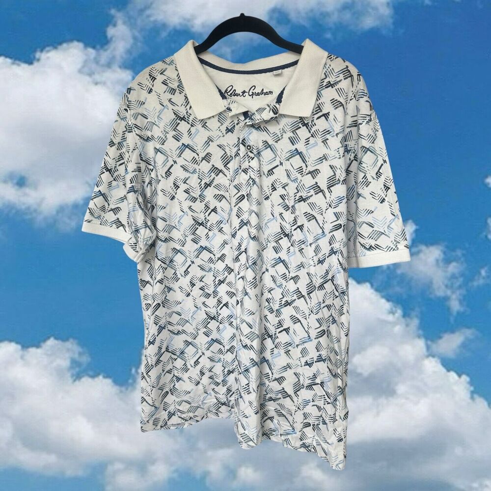Robert Graham Mens Large Blue Classic Polo Shirt Short Sleeve